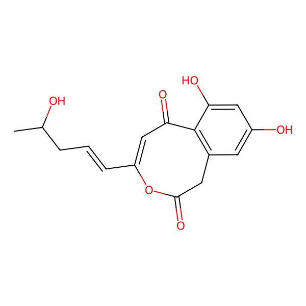 2D Structure of 7,9-dihydroxy-4-(4-hydroxypent-1-enyl)-1H-3-benzoxocine-2,6-dione