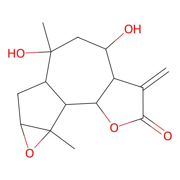 2D Structure of 7,9-Dihydroxy-9,14-dimethyl-5-methylidene-3,13-dioxatetracyclo[8.4.0.02,6.012,14]tetradecan-4-one