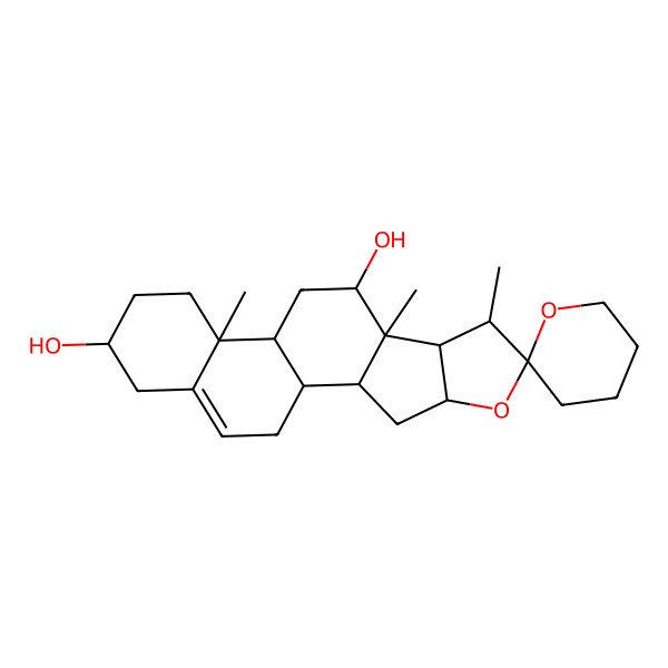 2D Structure of 7,9,13-Trimethylspiro[5-oxapentacyclo[10.8.0.02,9.04,8.013,18]icos-18-ene-6,2'-oxane]-10,16-diol