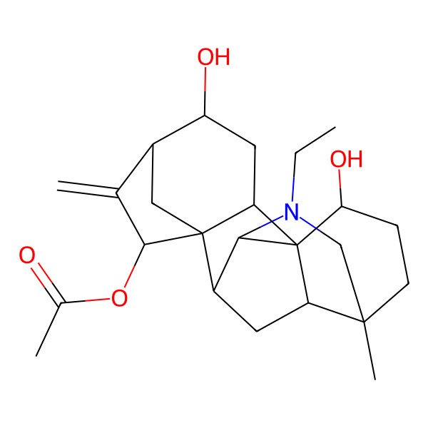 2D Structure of [(1R,2R,4S,5R,7R,8R,9R,10R,13R,16S,17R)-11-ethyl-4,16-dihydroxy-13-methyl-6-methylidene-11-azahexacyclo[7.7.2.15,8.01,10.02,8.013,17]nonadecan-7-yl] acetate