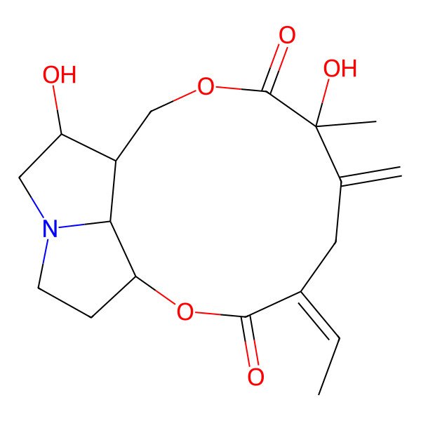 2D Structure of 4-Ethylidene-7,12-dihydroxy-7-methyl-6-methylidene-2,9-dioxa-14-azatricyclo[9.5.1.014,17]heptadecane-3,8-dione