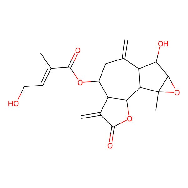 2D Structure of (11-Hydroxy-14-methyl-5,9-dimethylidene-4-oxo-3,13-dioxatetracyclo[8.4.0.02,6.012,14]tetradecan-7-yl) 4-hydroxy-2-methylbut-2-enoate