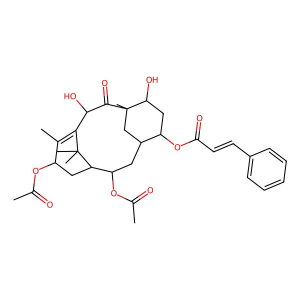 2D Structure of [(1R,2S,4R,5S,7S,8S,10R,13S)-2,13-diacetyloxy-7,10-dihydroxy-8,12,15,15-tetramethyl-9-oxo-5-tricyclo[9.3.1.14,8]hexadec-11-enyl] (E)-3-phenylprop-2-enoate