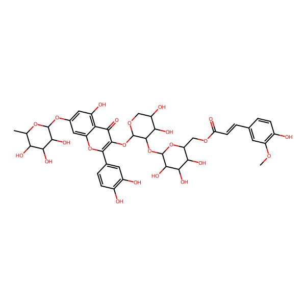 2D Structure of [(2R,3S,4S,5R,6S)-6-[(2S,3R,4S,5R)-2-[2-(3,4-dihydroxyphenyl)-5-hydroxy-4-oxo-7-[(2S,3R,4R,5R,6S)-3,4,5-trihydroxy-6-methyloxan-2-yl]oxychromen-3-yl]oxy-4,5-dihydroxyoxan-3-yl]oxy-3,4,5-trihydroxyoxan-2-yl]methyl (E)-3-(4-hydroxy-3-methoxyphenyl)prop-2-enoate