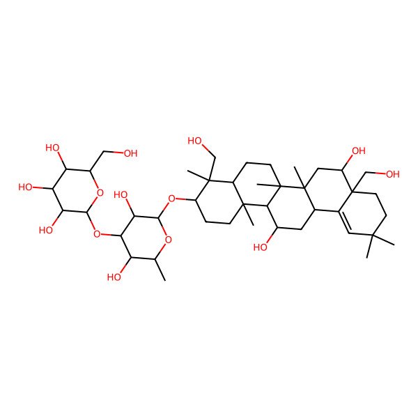 2D Structure of 2-[2-[[8,14-Dihydroxy-4,8a-bis(hydroxymethyl)-4,6a,6b,11,11,14b-hexamethyl-1,2,3,4a,5,6,6a,7,8,9,10,13,14,14a-tetradecahydropicen-3-yl]oxy]-3,5-dihydroxy-6-methyloxan-4-yl]oxy-6-(hydroxymethyl)oxane-3,4,5-triol