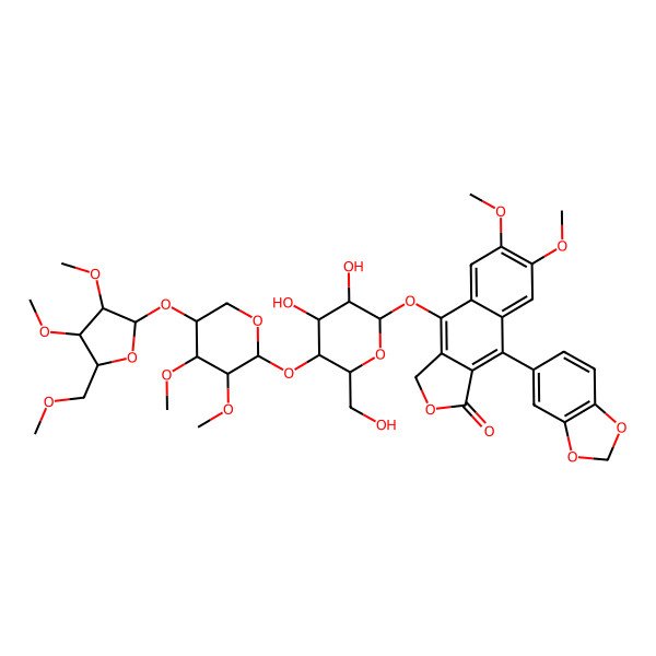 2D Structure of 9-(1,3-benzodioxol-5-yl)-4-[5-[5-[3,4-dimethoxy-5-(methoxymethyl)oxolan-2-yl]oxy-3,4-dimethoxyoxan-2-yl]oxy-3,4-dihydroxy-6-(hydroxymethyl)oxan-2-yl]oxy-6,7-dimethoxy-3H-benzo[f][2]benzofuran-1-one