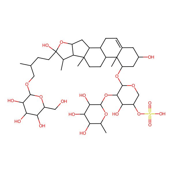 2D Structure of [(3S,4R,5R,6S)-6-[[(1S,2S,4S,6R,7S,8R,9S,12S,13R,14R,16R)-6,16-dihydroxy-7,9,13-trimethyl-6-[(3R)-3-methyl-4-[(2R,3R,4S,5S,6R)-3,4,5-trihydroxy-6-(hydroxymethyl)oxan-2-yl]oxybutyl]-5-oxapentacyclo[10.8.0.02,9.04,8.013,18]icos-18-en-14-yl]oxy]-4-hydroxy-5-[(2S,3R,4R,5R,6S)-3,4,5-trihydroxy-6-methyloxan-2-yl]oxyoxan-3-yl] hydrogen sulfate