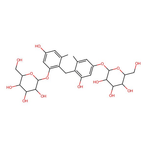 2D Structure of 2-[3-Hydroxy-4-[[4-hydroxy-2-methyl-6-[3,4,5-trihydroxy-6-(hydroxymethyl)oxan-2-yl]oxyphenyl]methyl]-5-methylphenoxy]-6-(hydroxymethyl)oxane-3,4,5-triol