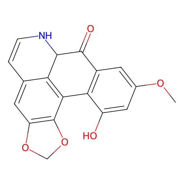 2D Structure of (12R)-18-hydroxy-16-methoxy-3,5-dioxa-11-azapentacyclo[10.7.1.02,6.08,20.014,19]icosa-1(20),2(6),7,9,14(19),15,17-heptaen-13-one