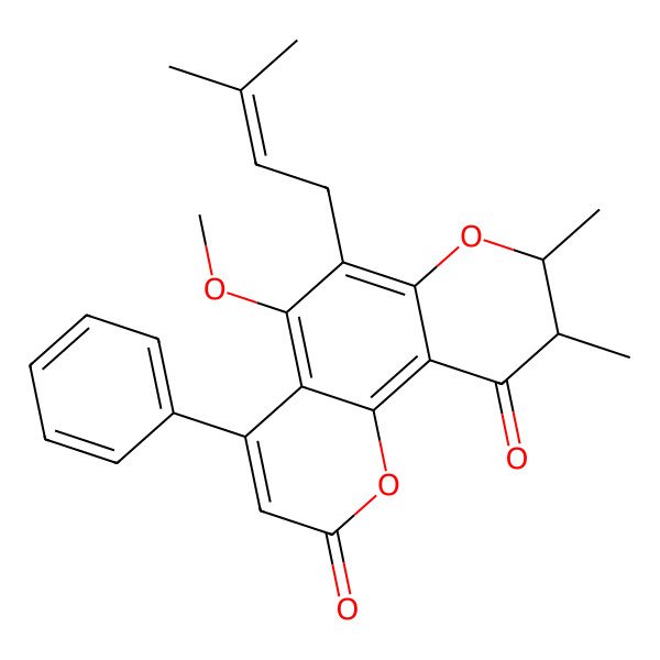 2D Structure of (8R,9R)-5-methoxy-8,9-dimethyl-6-(3-methylbut-2-enyl)-4-phenyl-8,9-dihydropyrano[2,3-f]chromene-2,10-dione