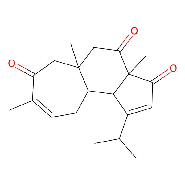 2D Structure of (3aR,5aR,10aR,10bS)-3a,5a,8-trimethyl-1-propan-2-yl-6,10,10a,10b-tetrahydro-5H-cyclohepta[e]indene-3,4,7-trione