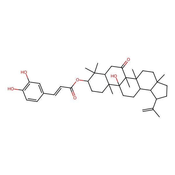 2D Structure of [(1R,3aR,5aR,5bS,7aS,9S,11aS,11bS,13aR,13bR)-11b-hydroxy-3a,5a,5b,8,8,11a-hexamethyl-6-oxo-1-prop-1-en-2-yl-1,2,3,4,5,7,7a,9,10,11,12,13,13a,13b-tetradecahydrocyclopenta[a]chrysen-9-yl] (E)-3-(3,4-dihydroxyphenyl)prop-2-enoate