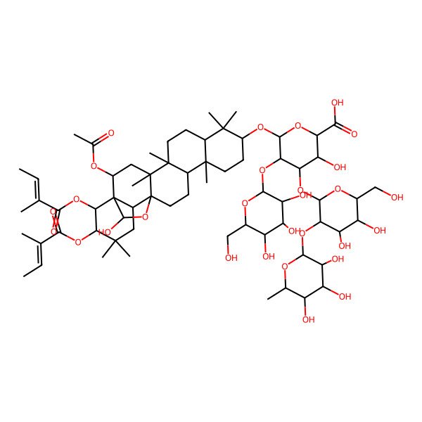 2D Structure of (2S,3S,4R,5S,6R)-6-[[(1S,2S,4S,5R,8R,10R,13S,14S,17R,18S,21R,22R,23S)-2-acetyloxy-23-hydroxy-4,5,9,9,13,20,20-heptamethyl-21,22-bis[[(Z)-2-methylbut-2-enoyl]oxy]-24-oxahexacyclo[15.5.2.01,18.04,17.05,14.08,13]tetracosan-10-yl]oxy]-4-[(2S,3R,4S,5S,6S)-4,5-dihydroxy-6-(hydroxymethyl)-3-[(2S,3R,4R,5S,6S)-3,4,5-trihydroxy-6-methyloxan-2-yl]oxyoxan-2-yl]oxy-3-hydroxy-5-[(2S,3R,4R,5S,6R)-3,4,5-trihydroxy-6-(hydroxymethyl)oxan-2-yl]oxyoxane-2-carboxylic acid