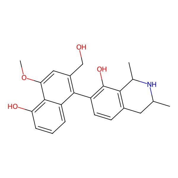 2D Structure of (3R)-7-[5-hydroxy-2-(hydroxymethyl)-4-methoxynaphthalen-1-yl]-1,3-dimethyl-1,2,3,4-tetrahydroisoquinolin-8-ol
