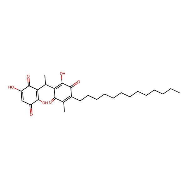 2D Structure of 2-[1-(2,5-dihydroxy-3,6-dioxocyclohexa-1,4-dien-1-yl)ethyl]-3-hydroxy-6-methyl-5-tridecylcyclohexa-2,5-diene-1,4-dione