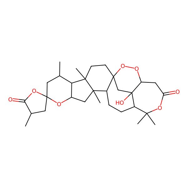 2D Structure of 25-Hydroxy-3',4,6,12,17,17-hexamethylspiro[9,18,22,23-tetraoxahexacyclo[14.7.2.01,13.04,12.05,10.021,25]pentacosane-8,5'-oxolane]-2',19-dione