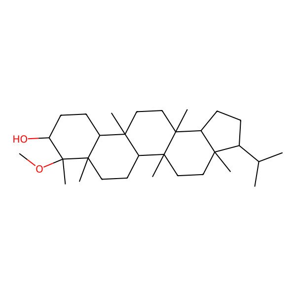 2D Structure of 8-methoxy-3a,5a,7a,8,11b,13a-hexamethyl-3-propan-2-yl-2,3,4,5,5b,6,7,9,10,11,11a,12,13,13b-tetradecahydro-1H-cyclopenta[a]chrysen-9-ol