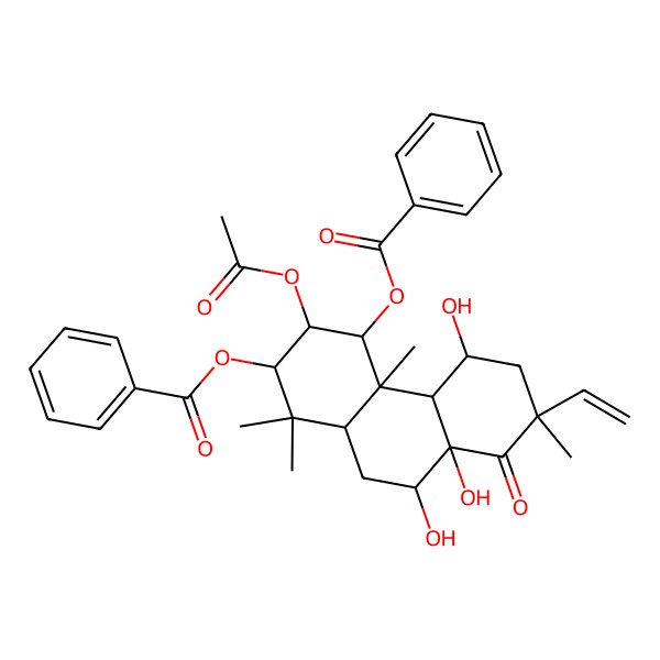 2D Structure of [(2R,3R,4S,4aR,4bR,5S,7S,8aS,9S,10aR)-3-acetyloxy-4-benzoyloxy-7-ethenyl-5,8a,9-trihydroxy-1,1,4a,7-tetramethyl-8-oxo-3,4,4b,5,6,9,10,10a-octahydro-2H-phenanthren-2-yl] benzoate