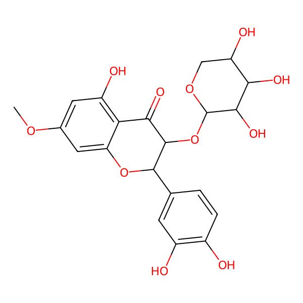 2D Structure of (2S,3S)-2-(3,4-dihydroxyphenyl)-5-hydroxy-7-methoxy-3-[(2S,3S,4S,5S)-3,4,5-trihydroxyoxan-2-yl]oxy-2,3-dihydrochromen-4-one