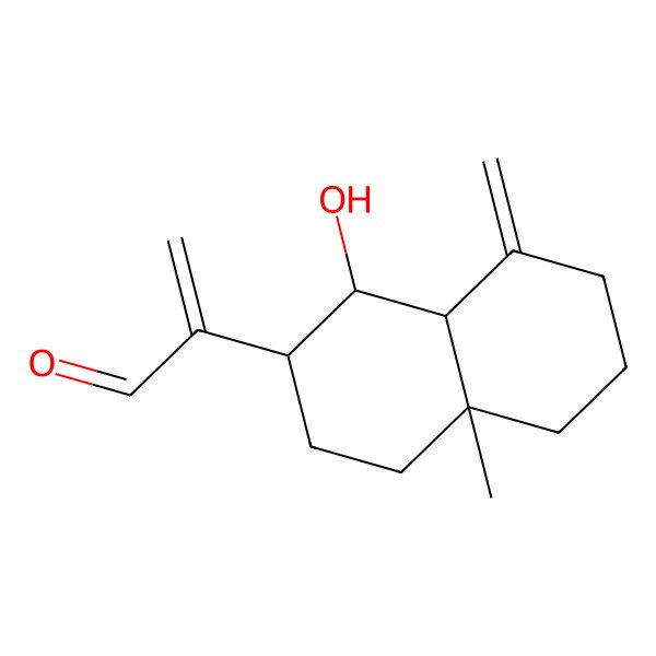 2D Structure of 2-[(1S,2S,4aR,8aS)-1-hydroxy-4a-methyl-8-methylidene-1,2,3,4,5,6,7,8a-octahydronaphthalen-2-yl]prop-2-enal
