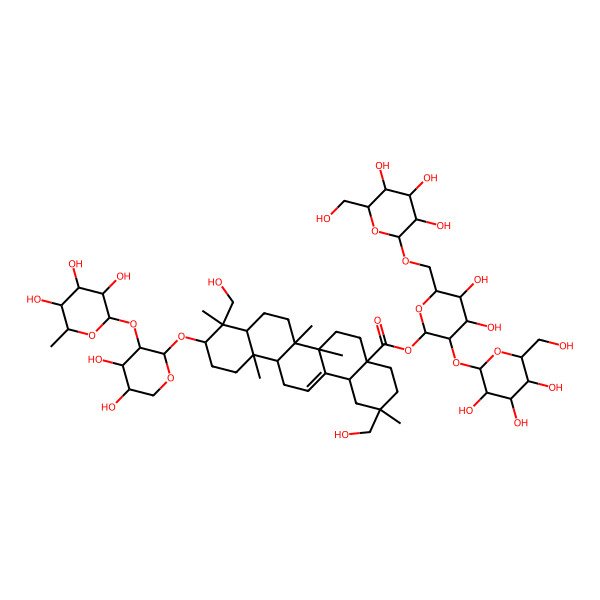 2D Structure of [4,5-Dihydroxy-3-[3,4,5-trihydroxy-6-(hydroxymethyl)oxan-2-yl]oxy-6-[[3,4,5-trihydroxy-6-(hydroxymethyl)oxan-2-yl]oxymethyl]oxan-2-yl] 10-[4,5-dihydroxy-3-(3,4,5-trihydroxy-6-methyloxan-2-yl)oxyoxan-2-yl]oxy-2,9-bis(hydroxymethyl)-2,6a,6b,9,12a-pentamethyl-1,3,4,5,6,6a,7,8,8a,10,11,12,13,14b-tetradecahydropicene-4a-carboxylate