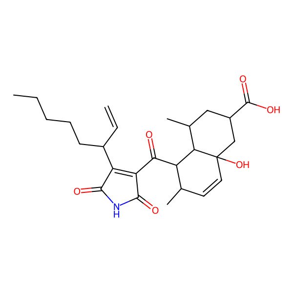 2D Structure of 8a-hydroxy-4,6-dimethyl-5-(4-oct-1-en-3-yl-2,5-dioxopyrrole-3-carbonyl)-2,3,4,4a,5,6-hexahydro-1H-naphthalene-2-carboxylic acid