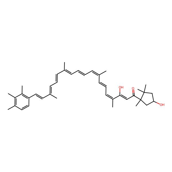 2D Structure of (2Z,4E,6E,8E,10E,12E,14E,16E,18E)-3-hydroxy-1-[(1S,4R)-4-hydroxy-1,2,2-trimethylcyclopentyl]-4,8,13,17-tetramethyl-19-(2,3,4-trimethylphenyl)nonadeca-2,4,6,8,10,12,14,16,18-nonaen-1-one