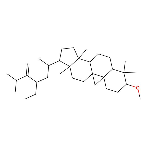 2D Structure of (1S,3R,6S,8R,11S,12S,15R,16R)-15-[(2R,4S)-4-ethyl-6-methyl-5-methylideneheptan-2-yl]-6-methoxy-7,7,12,16-tetramethylpentacyclo[9.7.0.01,3.03,8.012,16]octadecane