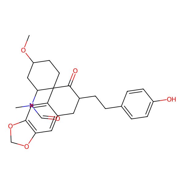 2D Structure of N-[(1'S,5S,5'S)-7-[2-(4-hydroxyphenyl)ethyl]-5'-methoxy-6-oxospiro[7,8-dihydrobenzo[f][1,3]benzodioxole-5,2'-cyclohexane]-1'-yl]-N-methylformamide