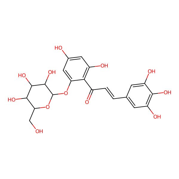 2D Structure of (E)-1-[2,4-dihydroxy-6-[(2S,3R,4S,5S,6R)-3,4,5-trihydroxy-6-(hydroxymethyl)oxan-2-yl]oxyphenyl]-3-(3,4,5-trihydroxyphenyl)prop-2-en-1-one