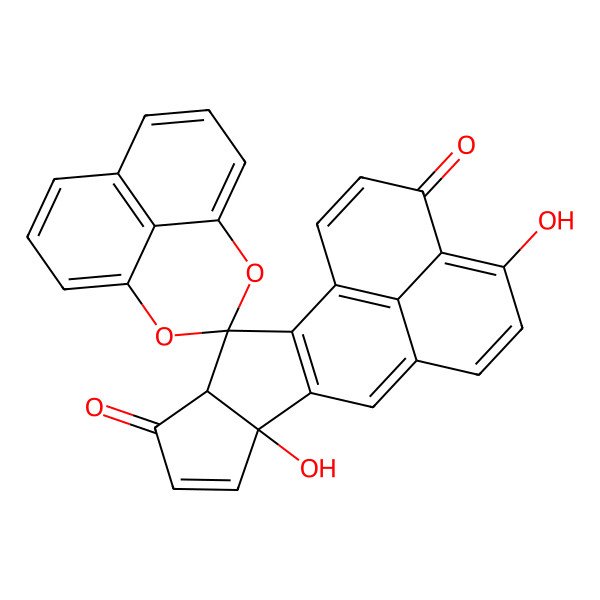 2D Structure of 8',14'-Dihydroxyspiro[2,4-dioxatricyclo[7.3.1.05,13]trideca-1(12),5,7,9(13),10-pentaene-3,3'-pentacyclo[9.7.1.02,9.04,8.015,19]nonadeca-1(19),2(9),6,10,12,14,17-heptaene]-5',16'-dione