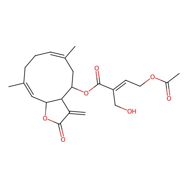 2D Structure of [(3aS,4R,6E,10E,11aR)-6,10-dimethyl-3-methylidene-2-oxo-3a,4,5,8,9,11a-hexahydrocyclodeca[b]furan-4-yl] (E)-4-acetyloxy-2-(hydroxymethyl)but-2-enoate