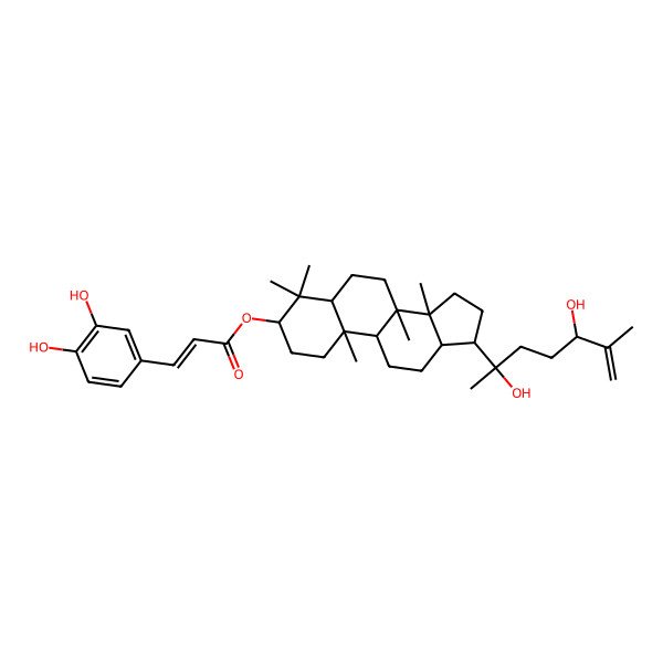 2D Structure of [(3S,5R,8R,9R,10R,13R,14R,17S)-17-[(2S,5S)-2,5-dihydroxy-6-methylhept-6-en-2-yl]-4,4,8,10,14-pentamethyl-2,3,5,6,7,9,11,12,13,15,16,17-dodecahydro-1H-cyclopenta[a]phenanthren-3-yl] (E)-3-(3,4-dihydroxyphenyl)prop-2-enoate