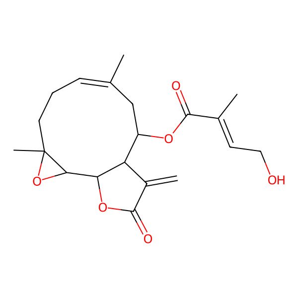 2D Structure of [(1S,2S,4R,7E,10R,11R)-4,8-dimethyl-12-methylidene-13-oxo-3,14-dioxatricyclo[9.3.0.02,4]tetradec-7-en-10-yl] (E)-4-hydroxy-2-methylbut-2-enoate