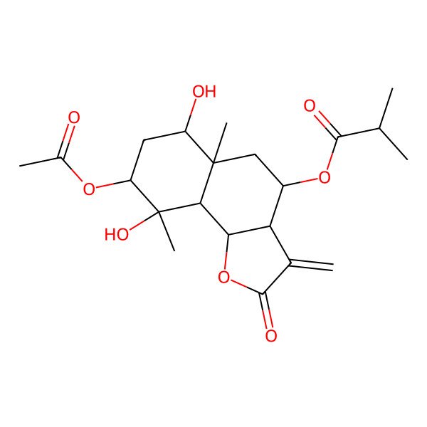2D Structure of (8-Acetyloxy-6,9-dihydroxy-5a,9-dimethyl-3-methylidene-2-oxo-3a,4,5,6,7,8,9a,9b-octahydrobenzo[g][1]benzofuran-4-yl) 2-methylpropanoate