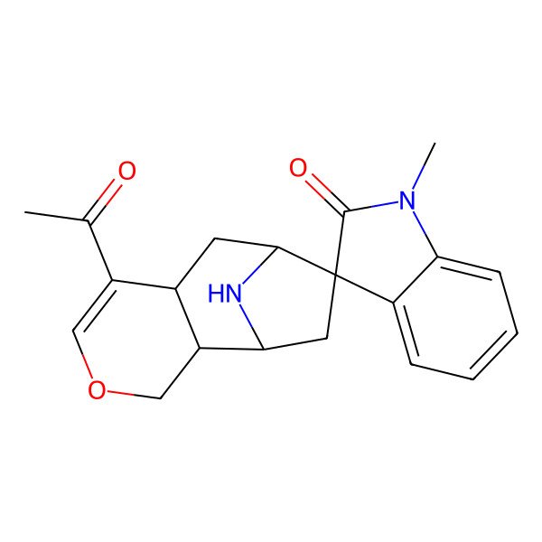 2D Structure of (1R,2R,7R,9R,10S)-6-acetyl-1'-methylspiro[4-oxa-12-azatricyclo[7.2.1.02,7]dodec-5-ene-10,3'-indole]-2'-one