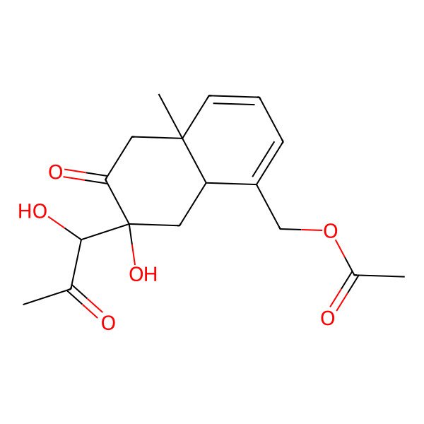 2D Structure of [(4aS,7R,8aR)-7-hydroxy-7-[(1R)-1-hydroxy-2-oxopropyl]-4a-methyl-6-oxo-8,8a-dihydro-5H-naphthalen-1-yl]methyl acetate