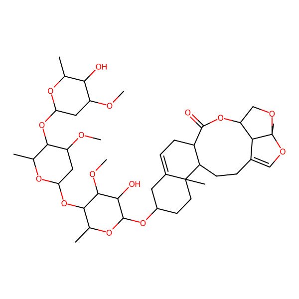 2D Structure of 8-[3-Hydroxy-5-[5-(5-hydroxy-4-methoxy-6-methyloxan-2-yl)oxy-4-methoxy-6-methyloxan-2-yl]oxy-4-methoxy-6-methyloxan-2-yl]oxy-5,19-dimethyl-15,18,20-trioxapentacyclo[14.5.1.04,13.05,10.019,22]docosa-1(21),10-dien-14-one