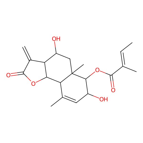 2D Structure of [(3aR,4S,5aR,6R,7R,9aS,9bR)-4,7-dihydroxy-5a,9-dimethyl-3-methylidene-2-oxo-4,5,6,7,9a,9b-hexahydro-3aH-benzo[g][1]benzofuran-6-yl] (E)-2-methylbut-2-enoate