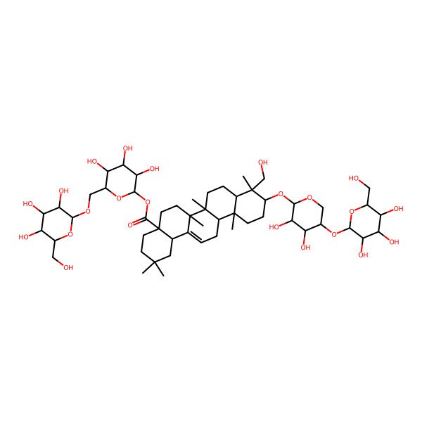 2D Structure of [(2S,3R,4S,5S,6R)-3,4,5-trihydroxy-6-[[(2S,3R,4S,5S,6R)-3,4,5-trihydroxy-6-(hydroxymethyl)oxan-2-yl]oxymethyl]oxan-2-yl] (4aS,6aR,6aS,6bR,8aR,9R,10S,12aR,14bR)-10-[(2S,3R,4R,5S)-3,4-dihydroxy-5-[(2S,3R,4S,5S,6R)-3,4,5-trihydroxy-6-(hydroxymethyl)oxan-2-yl]oxyoxan-2-yl]oxy-9-(hydroxymethyl)-2,2,6a,6b,9,12a-hexamethyl-1,3,4,5,6,6a,7,8,8a,10,11,12,13,14b-tetradecahydropicene-4a-carboxylate