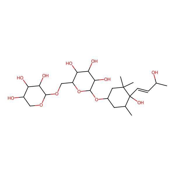 2D Structure of 2-[4-Hydroxy-4-(3-hydroxybut-1-enyl)-3,3,5-trimethylcyclohexyl]oxy-6-[(3,4,5-trihydroxyoxan-2-yl)oxymethyl]oxane-3,4,5-triol
