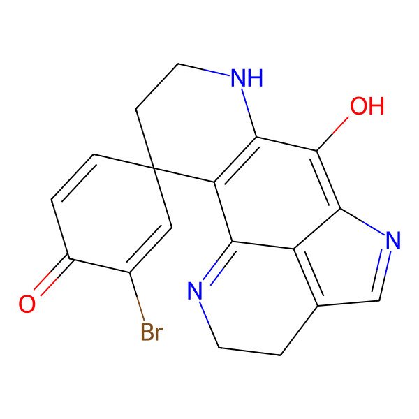 2D Structure of (3S)-2'-bromo-8-hydroxyspiro[6,10,15-triazatetracyclo[7.6.1.02,7.012,16]hexadeca-1(15),2(7),8,10,12(16)-pentaene-3,4'-cyclohexa-2,5-diene]-1'-one