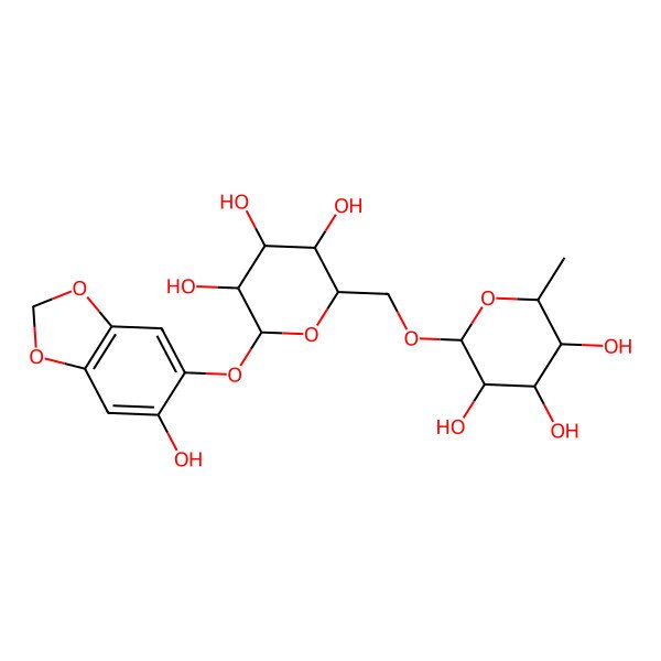 2D Structure of (2S,3R,4R,5S,6R)-2-methyl-6-[[(2R,3S,4S,5R,6S)-3,4,5-trihydroxy-6-[(6-hydroxy-1,3-benzodioxol-5-yl)oxy]oxan-2-yl]methoxy]oxane-3,4,5-triol