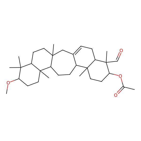 2D Structure of [(1S,6R,7R,8S,11R,12S,15S,16R,19S,21R)-7-formyl-19-methoxy-1,7,11,16,20,20-hexamethyl-8-pentacyclo[13.8.0.03,12.06,11.016,21]tricos-3-enyl] acetate