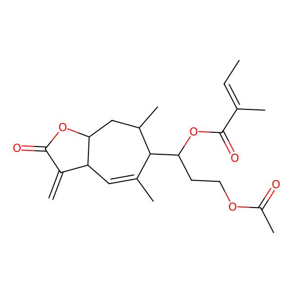 2D Structure of [3-acetyloxy-1-(5,7-dimethyl-3-methylidene-2-oxo-6,7,8,8a-tetrahydro-3aH-cyclohepta[b]furan-6-yl)propyl] 2-methylbut-2-enoate