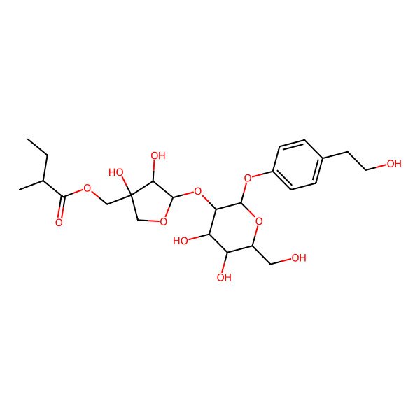 2D Structure of [(3S,4R,5S)-5-[(2S,3R,4S,5S,6R)-4,5-dihydroxy-2-[4-(2-hydroxyethyl)phenoxy]-6-(hydroxymethyl)oxan-3-yl]oxy-3,4-dihydroxyoxolan-3-yl]methyl (2S)-2-methylbutanoate