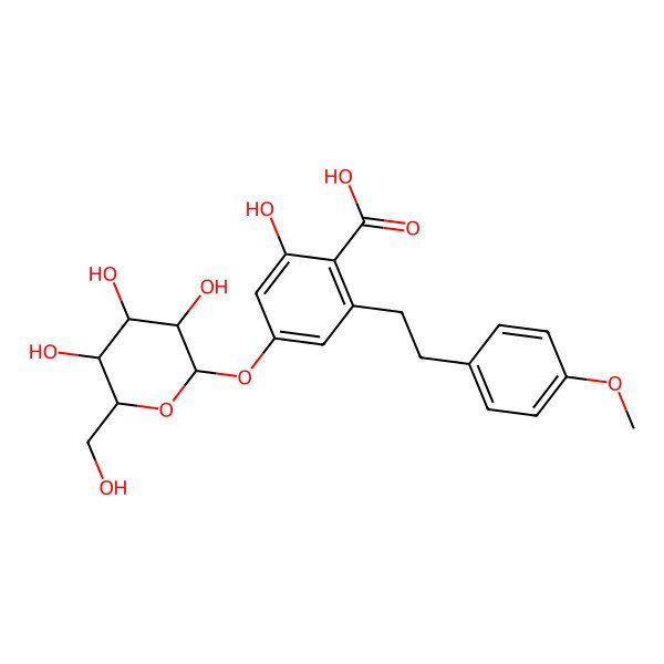 2D Structure of 2-hydroxy-6-[2-(4-methoxyphenyl)ethyl]-4-[(2S,3R,4S,5S,6R)-3,4,5-trihydroxy-6-(hydroxymethyl)oxan-2-yl]oxybenzoic acid