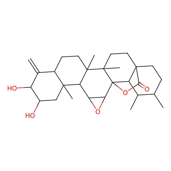 2D Structure of (1S,2S,4S,5S,6S,8R,9R,11R,14R,15S,18S,21R,22S,23R)-8,9-dihydroxy-6,14,15,21,22-pentamethyl-10-methylidene-3,24-dioxaheptacyclo[16.5.2.01,15.02,4.05,14.06,11.018,23]pentacosan-25-one