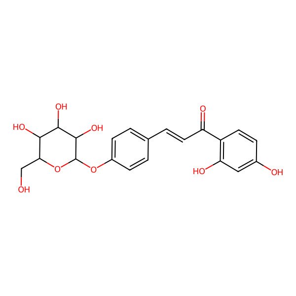 2D Structure of (E)-1-(2,4-dihydroxyphenyl)-3-[4-[(2R,3S,4S,5R,6S)-3,4,5-trihydroxy-6-(hydroxymethyl)oxan-2-yl]oxyphenyl]prop-2-en-1-one