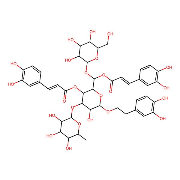 2D Structure of [(2S,3S,4R,5R,6S)-6-[2-(3,4-dihydroxyphenyl)ethoxy]-2-[(S)-[(Z)-3-(3,4-dihydroxyphenyl)prop-2-enoyl]oxy-[(2R,3S,4R,5R,6S)-3,4,5-trihydroxy-6-(hydroxymethyl)oxan-2-yl]oxymethyl]-5-hydroxy-4-[(2S,3R,4R,5R,6S)-3,4,5-trihydroxy-6-methyloxan-2-yl]oxyoxan-3-yl] (E)-3-(3,4-dihydroxyphenyl)prop-2-enoate